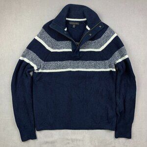 Banana Republic Men Sweater Medium (Fits Small) Blue Striped 1/4 Zip Long Sleeve